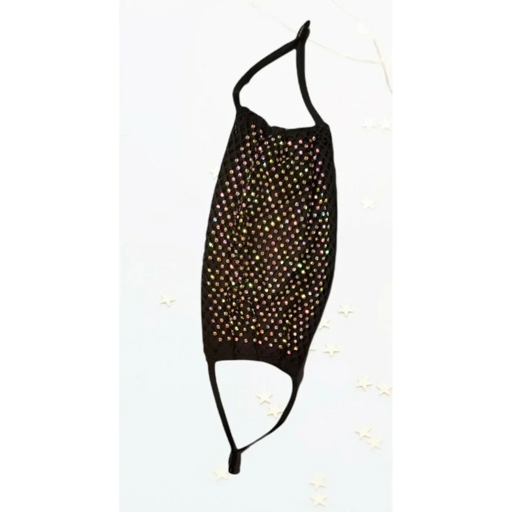 Handmade Top Quality Fashionable Black Crystal Mesh Rhinestone Bling Face Mask